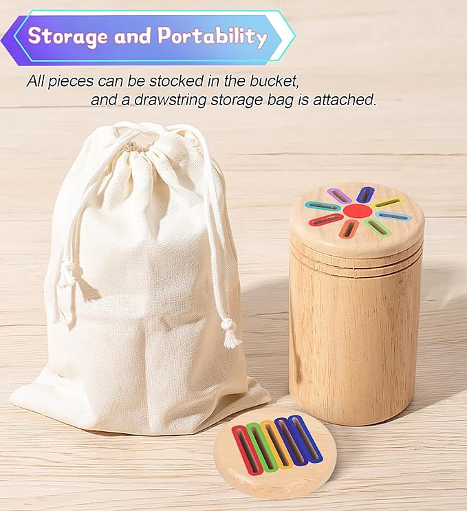 Montessori Toys for Toddlers,Wooden Learning Color Shape Sorting Toy for Baby,2-in-1 Wood Stick Coin Educational Fine Motor Developmental Sensory Matching Games, Girl for Boy Child Gifts