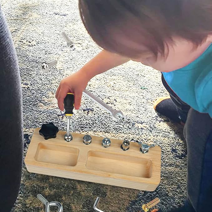 14 Pcs Kids Montessori Screwdriver Board Set, Wooden Screw Driver Activities Tools Montessori Toys for 3 4 5 Year Old, Basic Skills Educational Sensory Learning Toy for Kids Toddlers Preschool