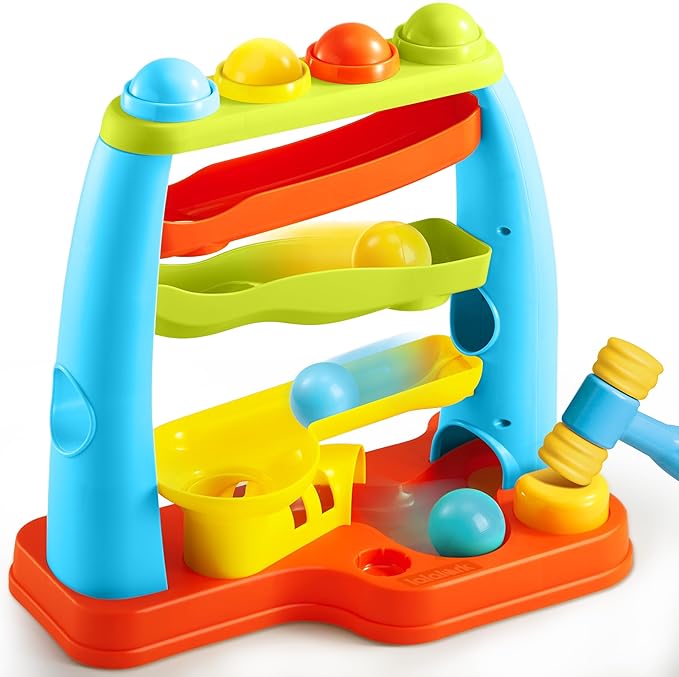 lalalark Ball Drop Toy for Toddlers, Track Stacking Learning Pound a Ball with Hammer, Early Developmental Montessori Toy, Birthday Gift for Boys & Girls Age 18M+, Gifts for 2 3 Year Old Baby Kids