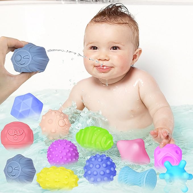 12 Pcs Sensory Balls for Toddlers 1-3, Sensory Baby Toys 6-12 Months, Montessori Toy for Babies 6-12 Months Squeeze, Infant Toys Soft Multi Ball Set Gifts with Bright Color Textured
