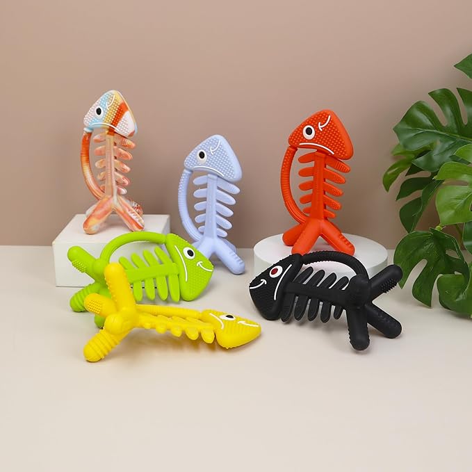 3 in 1 Infant Toys, Baby Teething Toys 3–6 6–12 Months, Teethers for Babies 0–3–6–12 Months for Teething Relief, Baby Gift, Baby Teether Toys, Silicone Sensory Toys, USA Patent Pending, Fish (Coral)