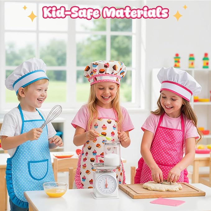 LovesTown Kids Cooking and Baking Sets, 32PCS Pretend Play Toys for Toddler Dress Up Clothes Birthday for Girls