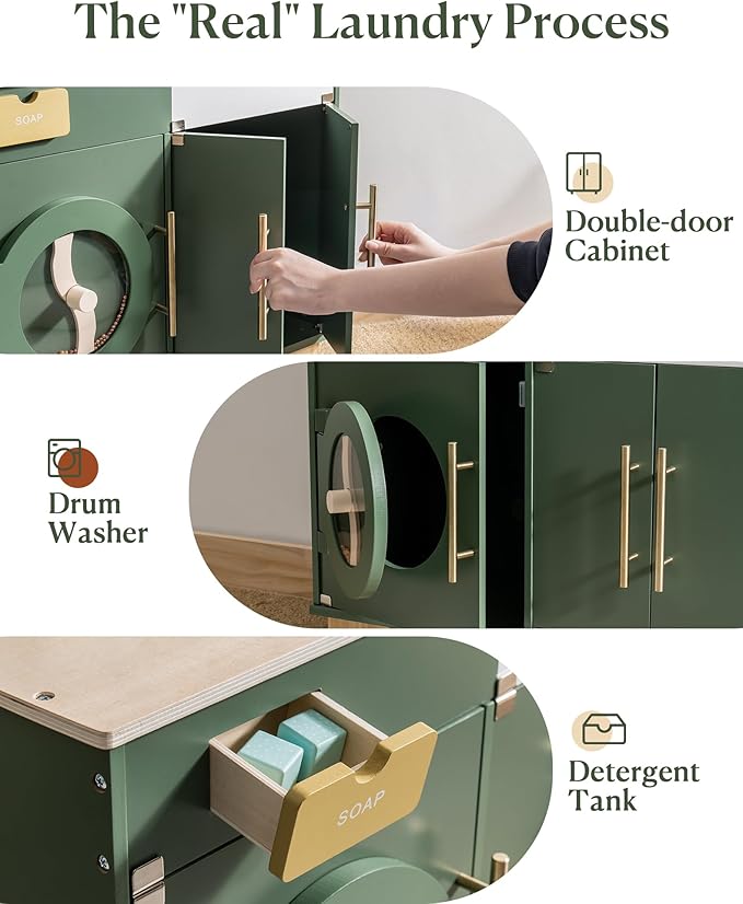 ROBUD Kids Play Kitchen - Wooden Multi-Function Washing Machine for Kids Kitchen Playset - Pretend Toddlers' Kitchen Toy Washer with Accessories - Perfect Baby Gift for Ages 3-8