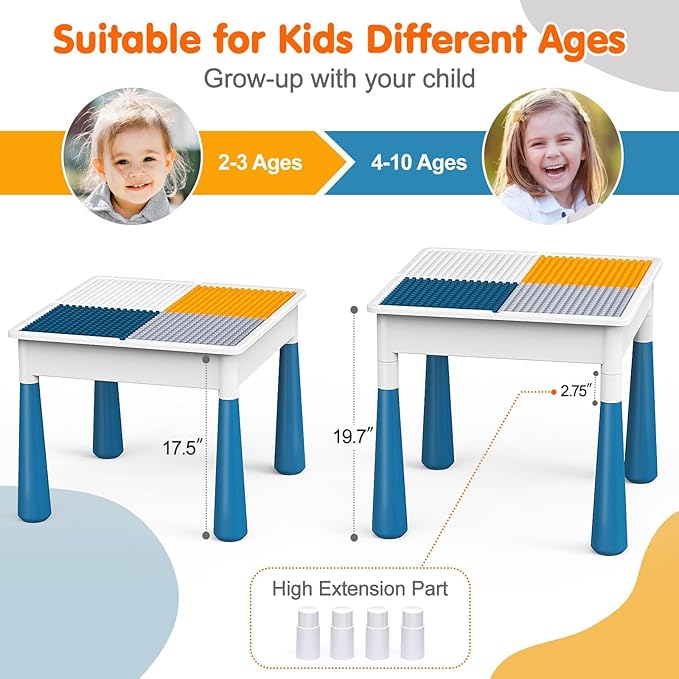arscniek Toddlers Activity Table 7 in 1 Kids Activity Tables and 4 Chairs with 152Pcs Large Marble Run Building Blocks, Sand/Water Tables, Kids Learning Play Table Toys for Girls Boys Toddler Age 3-7