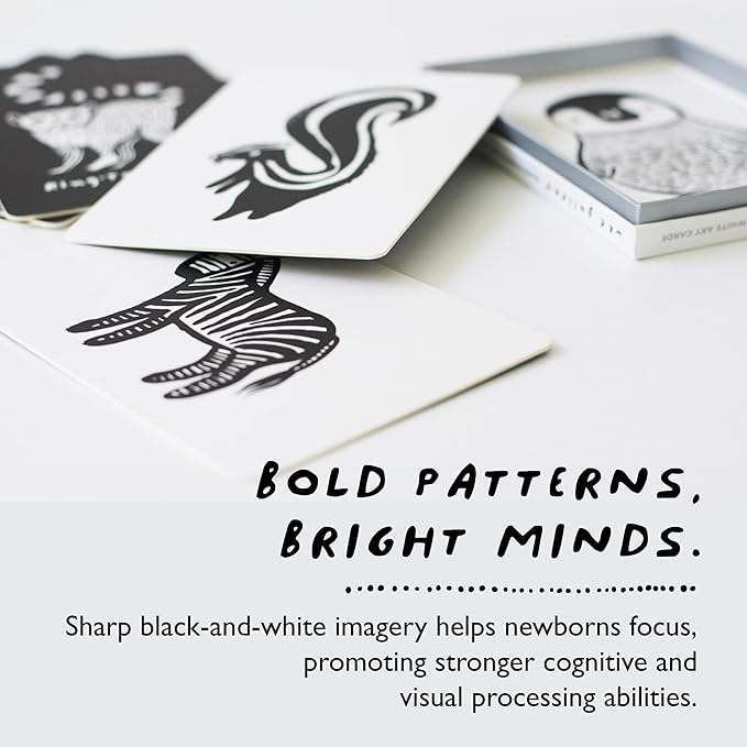 Wee Gallery Art Cards for Baby, Durable High Contrast Black and White Animal Flashcards for Newborns, Brain Development, Sensory Toys, Tummy Time Essentials for Infant and Toddler - Woodland Animals