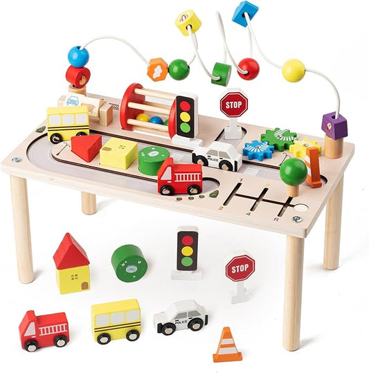 Activity Table for 1 Year Old, 8 in 1 Multi-Colorful Montessori Toys, Baby Activity Table with Bead Maze & Shape Sorter, Toddler Sensory Educational Learning Toys for Birthday Gift Boys Girls