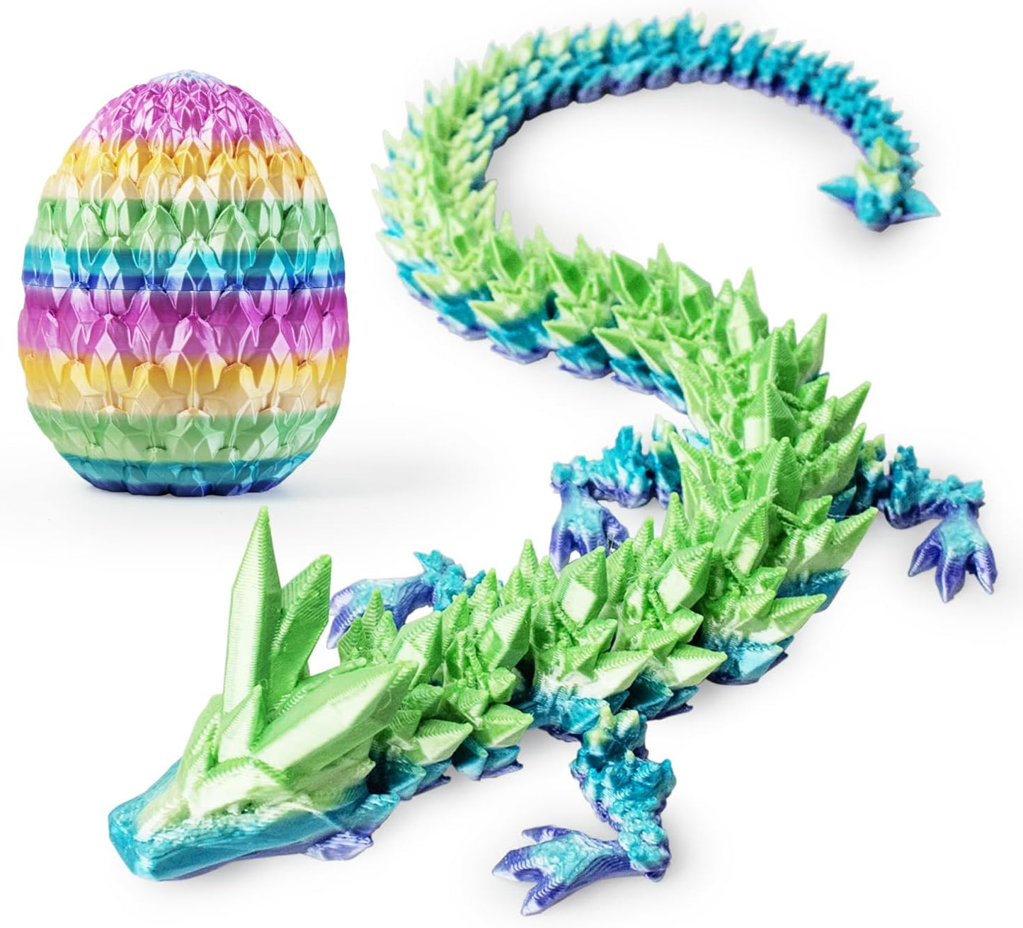 3D Prited Dragon,3D Printed Dragon in Egg, Home Office Decor Executive Desk Toys， Fidget Toys for Adults and Kids (Rainbow)