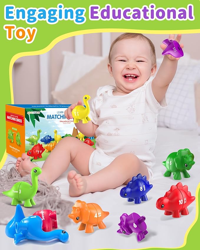 Number Dinosaur Toys for Kids 3-5, Montessori Educational Toys for 3 4 5 Year Old Boy Girl Gifts, Preschool Learning Activities Toddler Dino Toy, Double Sided Dinosaurs Numbers Matching Game