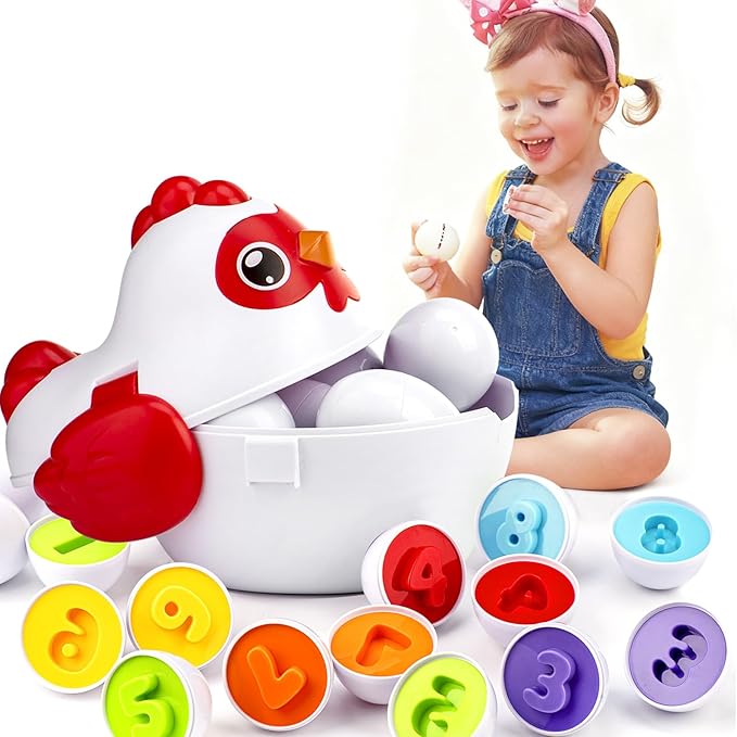 Easter Egg Matching Game for Toddlers - Educational Color & Shape Recognition Toy, 12-Piece Set | Easter Basket Stuffers for Kids