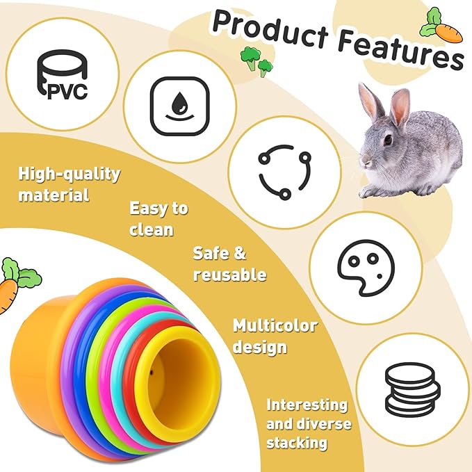 8 Pcs Colorful Stacking Cups for Rabbits, Colorful Bunny Cups for Rabbits and Small Animals, Nesting Rabbit Cups of Different Sizes, Bunny Stacking Cups for Hiding Food and Playing