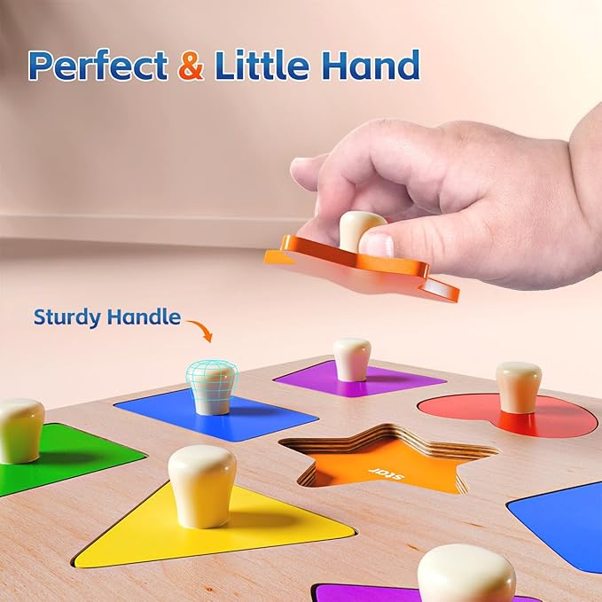 Wooden Shape Peg Puzzles for Toddlers 1 2 3 Year Old Boys Girls Gifts: Shape Sorter & Color Match Baby Puzzles 12-18-24 Months - Montessori Toys for 1 2 3 Year Old Toddler Learning Activities