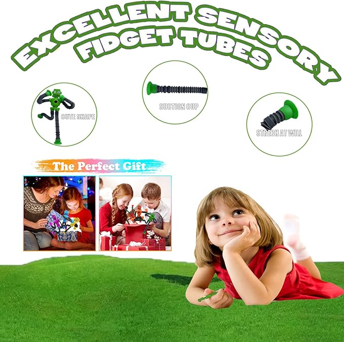 24PCS Robot Suction Cup Toys Pop Tubes，Stress Relief Fun Robot-Shaped Suction Cup Toys for Ages 3+，Autism Sensory Products,Sensory for Kids with Autism，Christmas Easter