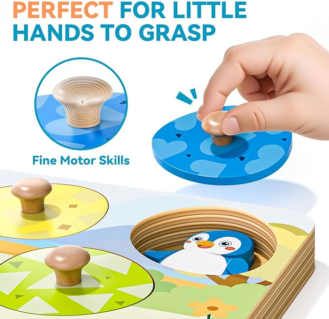 Wooden Puzzles for Toddlers 1-3, Baby Puzzle 12-18 Months, Montessori Toys for 1 Year Old Boys Girls Christmas Birthday Gifts, Animal Peg Puzzles for Toddlers 2-4, Preschool Learning Activities