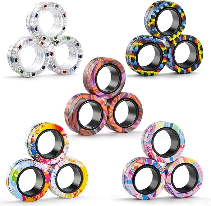 15Pcs Magnetic Adults Fidget Toys Rings,Stocking Stuffers for Kids 8-12