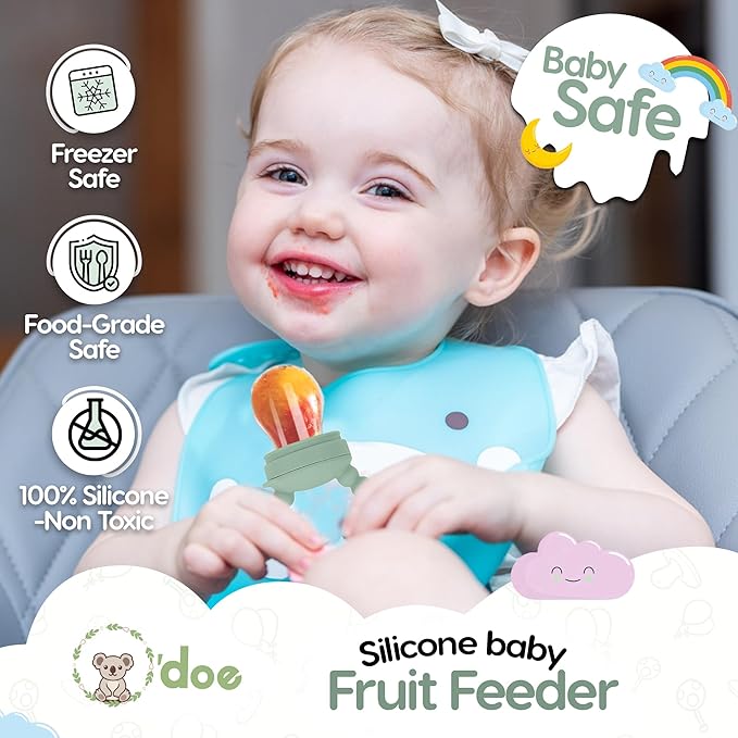O'doe Baby Food Pacifier with 1 Feeder & 3 Nipples | BPA-Free, Food-Grade Silicone | Teething Toy & Weaning Nibbler for Infants