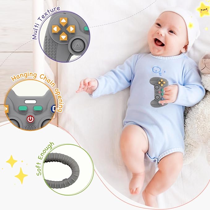 Hooku Silicone Teething Toys for Babies 0-6 Months, Teethers for Babies 6-12 Months, Remote Teether for Baby, Sensory Toys for Babies, Baby Chew Toys