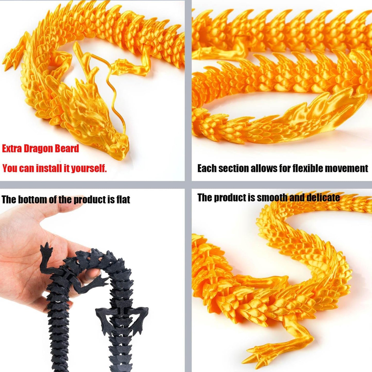 3D Printed Dragon - Articulated and Posable Toy for Car Decoration - Strikingly Realistic Dragon crystal Figure gifts (Gold)