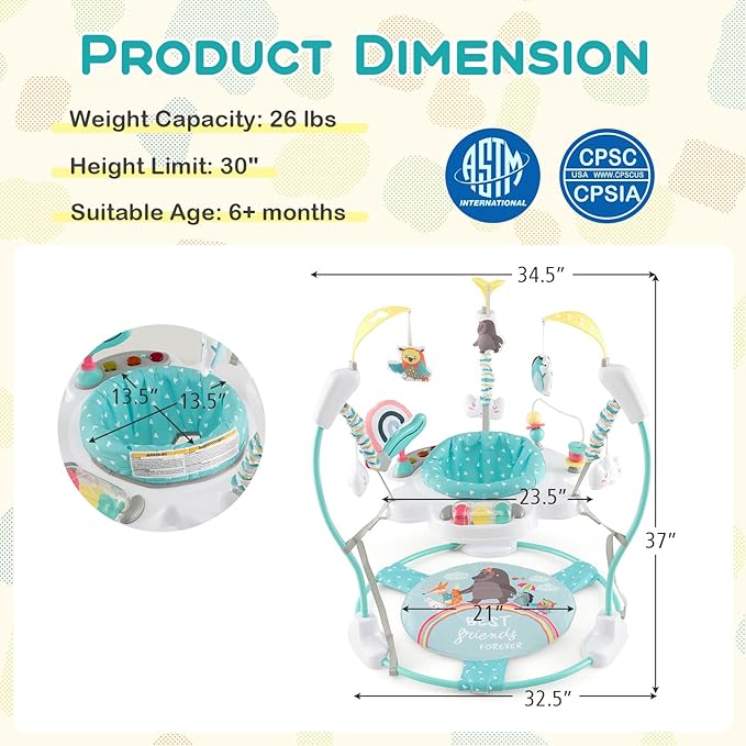 BABY JOY Baby Jumpers and Bouncers, Infant Activity Center with Music Lights Sounds, 360° Rotating Seat and 3 Adjustable Heights, Baby Play and Learning Center for 6-12 Months