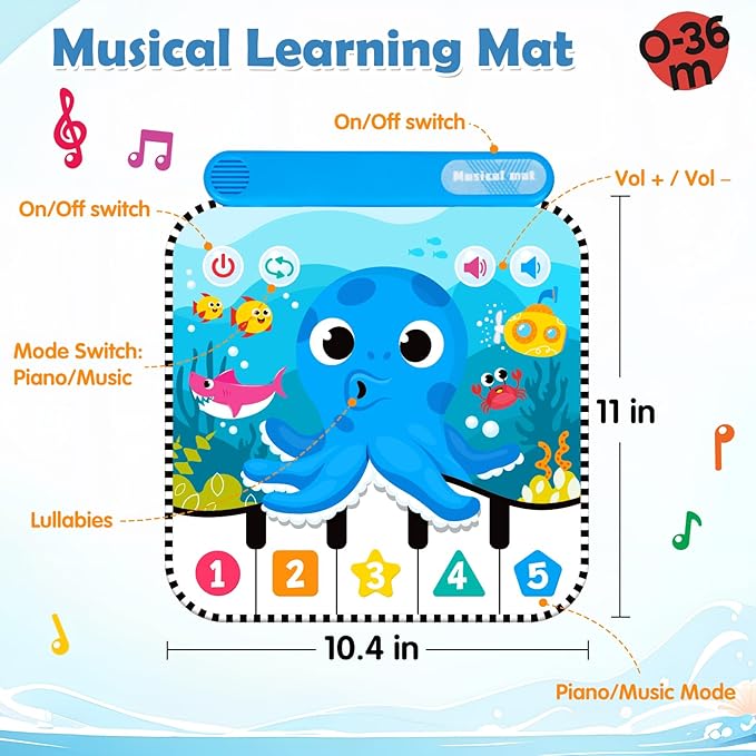 Tummy Time Mat Mirror Toys - Musical Activity Playmat Baby Toys for Newborn - Black and White High Contrast Montessori Sensory Crinkle Toy for Infant 0-3-6-12 Months Babies Boys Girls Shower Gifts