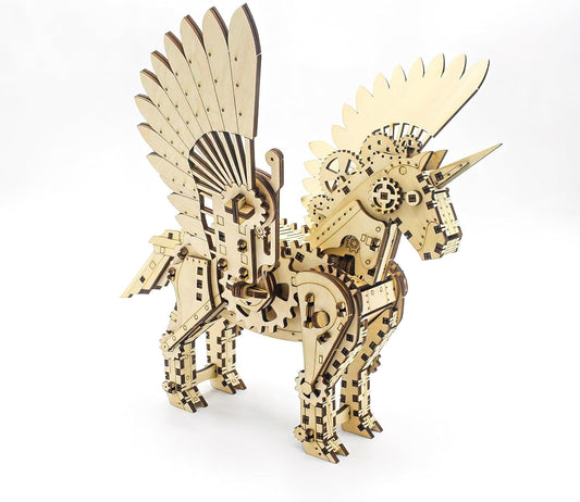 3D Wooden Puzzle Unicorn Mechanical Horse Model Set - Brain Teaser Game - DIY Educational Toy - Eco-Friendly Construction Kit - Perfect Desk Toy and Display Gift for Boys and Girls