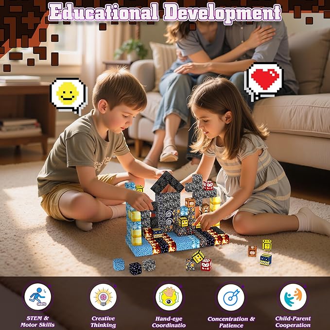 150PCS Magnetic Blocks-Magnetic Building Blocks Magnet Toys Set Stacking Cave World with Magnet Construction Toys STEM Sensory Gift for Kids Toddlers Boys & Girls Birthday Gifts Ages 3+