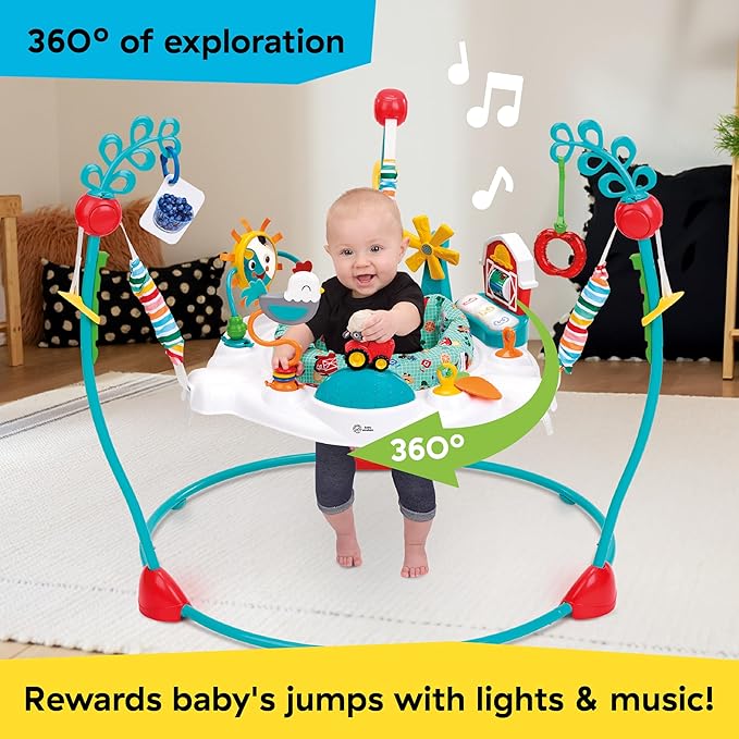 Baby Einstein Farm Explorers Jump & Learn Barnyard 2-in-1 Baby Jumper Activity Center with Interactive Toys, Music, Lights, & Sounds, Ages 6-12 Months