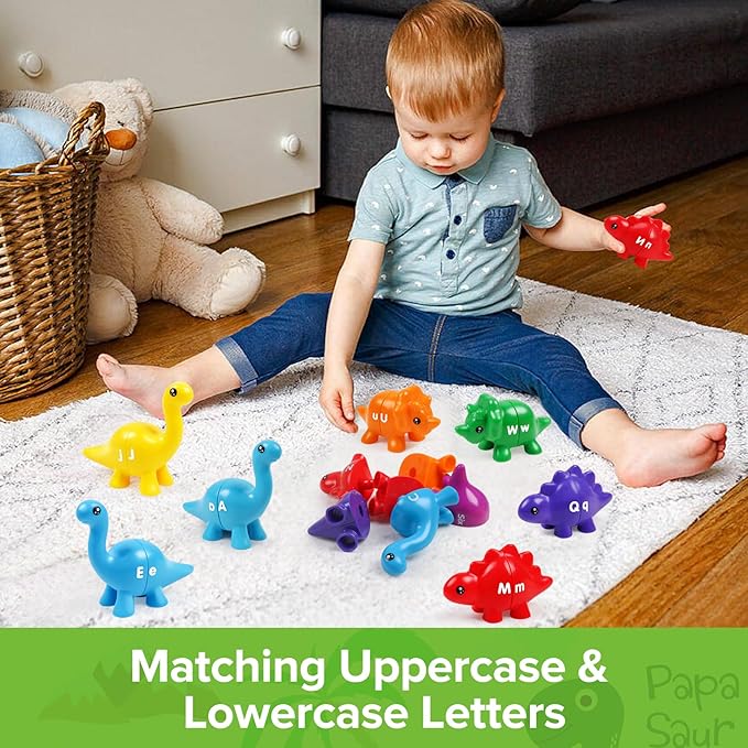 kizh Matching Dinosaur Toys,Double-Sided Alphabet Learning Toy,Fine Motor Toys,ABC Alphabet Letters Uppercase Lowercase Letters Sorting Matching Game for Toddler Boys Girls
