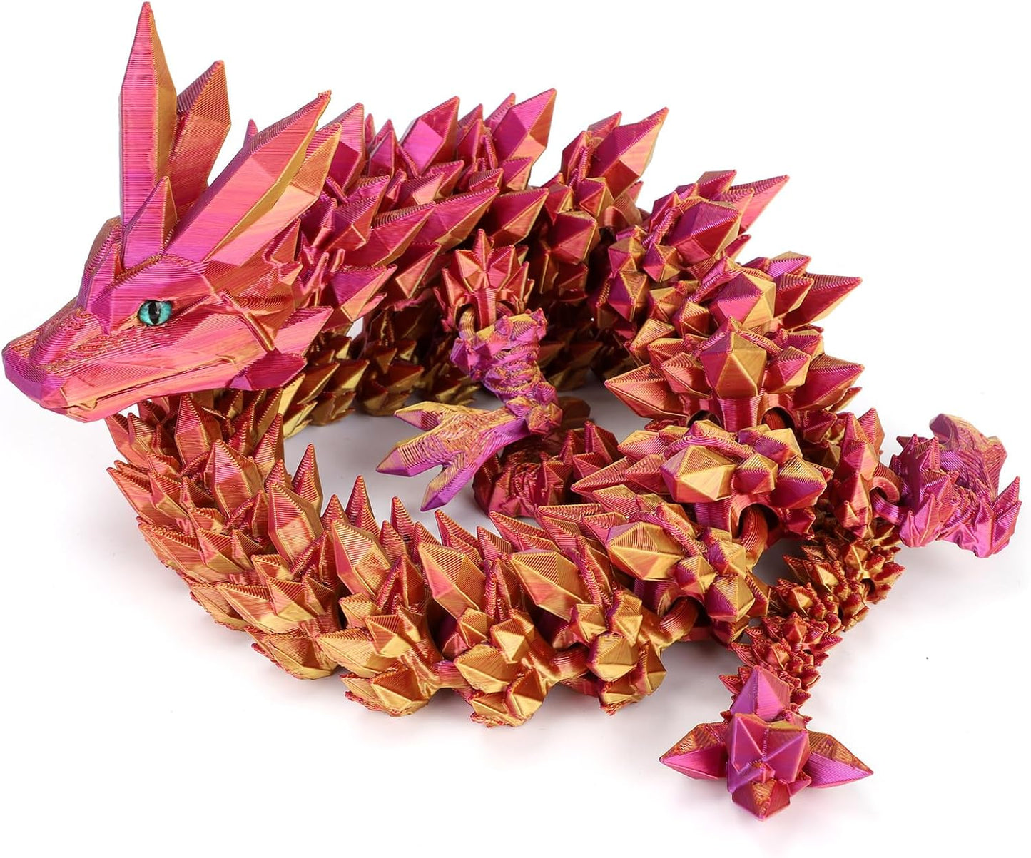 24" 3D Printed Dragon, Articulated Dragon, Crystal Dragon, Dragon Fidget Toy, Home Office Decor Executive Desk Toys ﻿(Red)