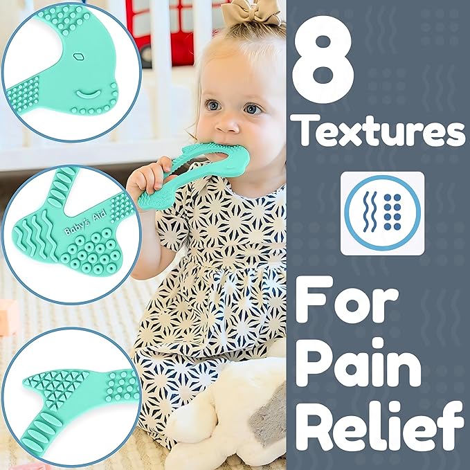 Silicone Baby Teether - Dolphin | 8 Teething Relief Textures, 100% Food-Grade, Easy to Hold & BPA Free Silicone Teethers for Babies, Baby Teething Toys, Soft Chew Toy for Babies Ages 3M+ - Baby’s Aid