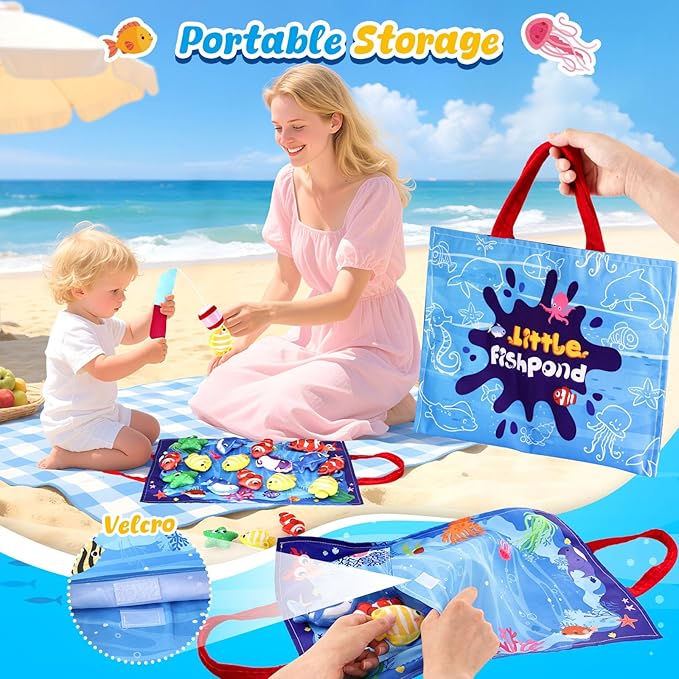 LovesTown Montessori Toys for Toddlers, Preschool Learning Toys Cloth Fishing Games with Stacking Cups Color Sorting Game for Kids Boys Girls Christmas Party Favors Gifts