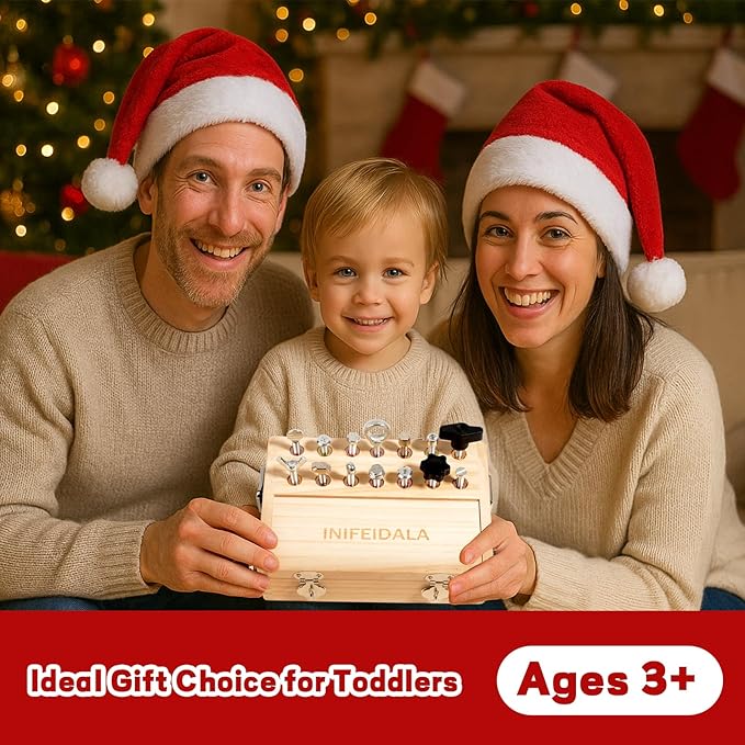 Montessori Busy Board Toddler Toys for Ages 3+ - Wooden Sensory Latches Board with Lock & Key & Kid Tool Screwdriver Set, Preschool Educational Toy - Fine Motor Skills - STEM Learning Toys