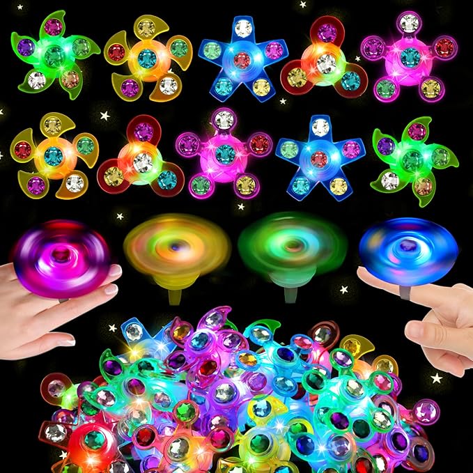 24PCS LED Light Up Fidget Spinner Rings Glow Party Favors Bulk for Kids 4-8 8-12 Christmas Goodie Treat Bags Stuffers Pinata Fillers Carnival Prizes Classroom Treasure Box Toys Birthday Return Gifts