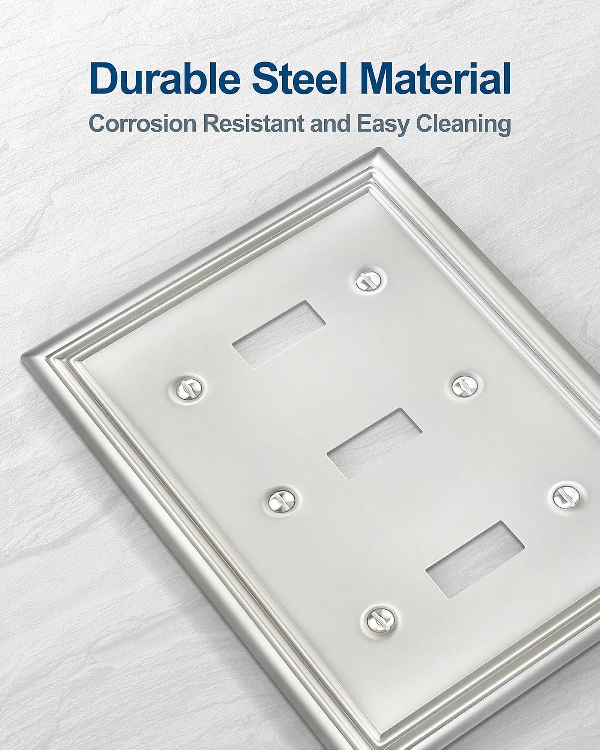 2-Pack Light Switch Cover, Satin Nickel Triple Toggle Wall Plate, Metal Switch Plate Cover, Midsize, A031 Series