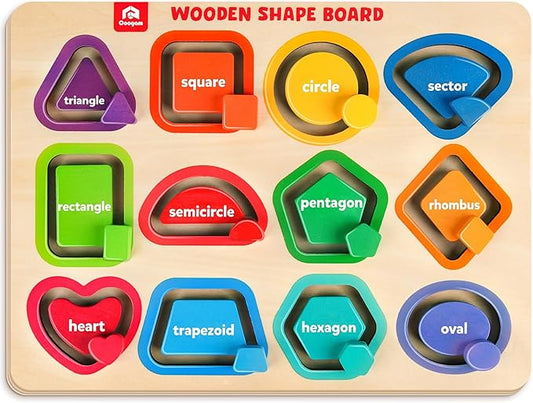 Coogam Wooden Color Shape Puzzle Board for Toddlers, Movable Sorting and Stacking Montessori Peg Board Matching Game Activities, Fine Motor Educational Learning Toys for Kids 3 4 5 Year Old
