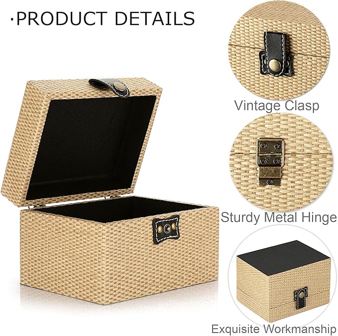 Hipiwe Jewelry Box Treasure Chest Box Wooden Decorative Jewelry Box Square Trinket Storage Box with Clasp Memento Case Keepsake Jewelry Organizer Birthday Christmas Gift