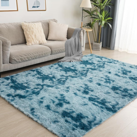 5x7 Area Rug, Luxury Rugs for Living Room, Ultra Soft Rugs for Bedroom, Non-Slip Indoor Carpet for Nursery, Kids Room, Playroom, Home Decor, Tie-Dyed Blue