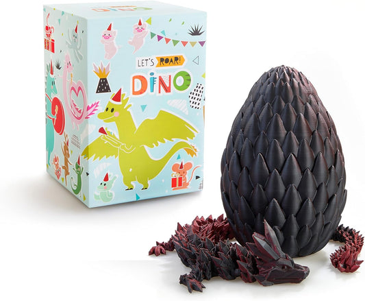 3D Printed Dragon Egg, 15 inchs Black Dragon Toy,Articulated Crystal Dragon,Glow in Dark Fidget.Cool