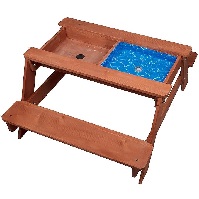 3 in 1 Large 43"x35" Sand & Water Indoor/Outdoor Picnic Table- w Removable Top, Dual Drains & Wide Seats for 4+ Kids- Safe, Fun Easy to Clean Sandbox Play for Boys & Girls- Durable Furniture Xmas Gift