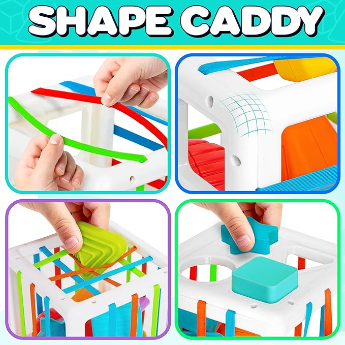 Shape Sorter Baby Toys, Sorting & Stacking Blocks Toy for Toddlers, Sensory Shapes, Early Learning Development Activity Cube for Boys & Girls, 18+ Months