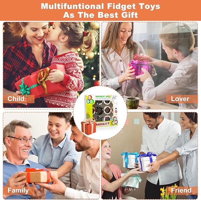 12Pcs Magnetic Ring Fidget Spinner Toys Set, Graffiti Camo Fingers Magnet Rings, ADHD Stress Relief Magical Toys for Training Relieves Autism Anxiety, Great Gift for Adults Teens Kids