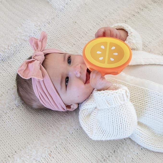 Orange and Mangosteen Silicone Teethers Baby Teething Toys, Newborn Essentials Must Haves, Easy-to-Hold Design Teething Ball Baby Essentials, BPA-Free