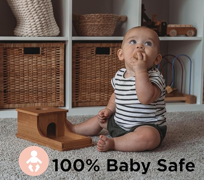 Montessori Object Permanence Box - Wooden Ball Drop Toy for Babies - Develops Spatial Awareness & Cognitive Skills - Engaging and Educational Roll and Play Toy up to 1 Year Old Infant