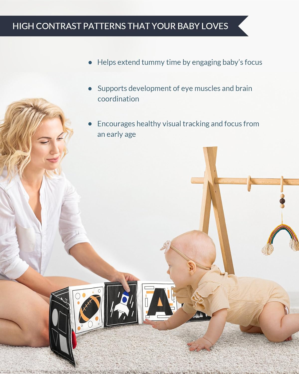 Infinno High Contrast Baby Toys for Newborn, Tummy Time Mirror Black and White Toys for 0-6 Months, Visual Sensory for Infant 0-3-6 Months, Newborn Baby Registry Essential Stuffers