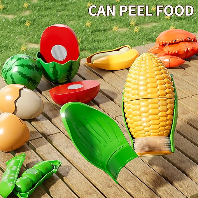 Play Food Set for Kids, Toddler Learning Toys, Cutting Food Toy Color Sorting Set, Pretend Food Play Kitchen Accessories for Kids, Birthday Gifts for 3-8 Years old Boys Girls Educational Toys