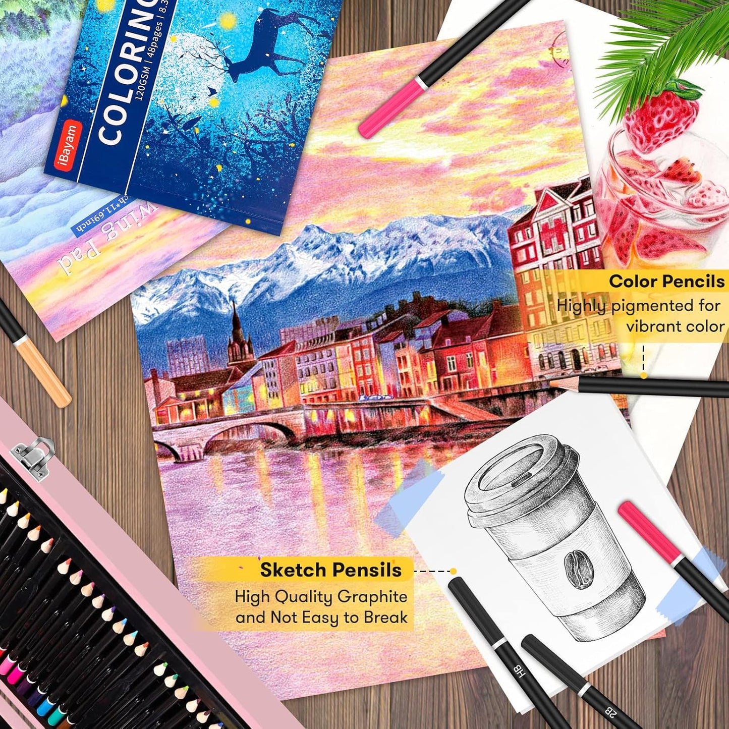 iBayam Arts and Crafts Gifts for Kids 6-14 Year, Teens Girls Christmas Gifts, 150-Pack Art Set Kits with 2 Sketch Pads, Coloring Book, 24 Colored Pencils, 24 Oil Pastels, 24 Watercolor, 60 Crayons