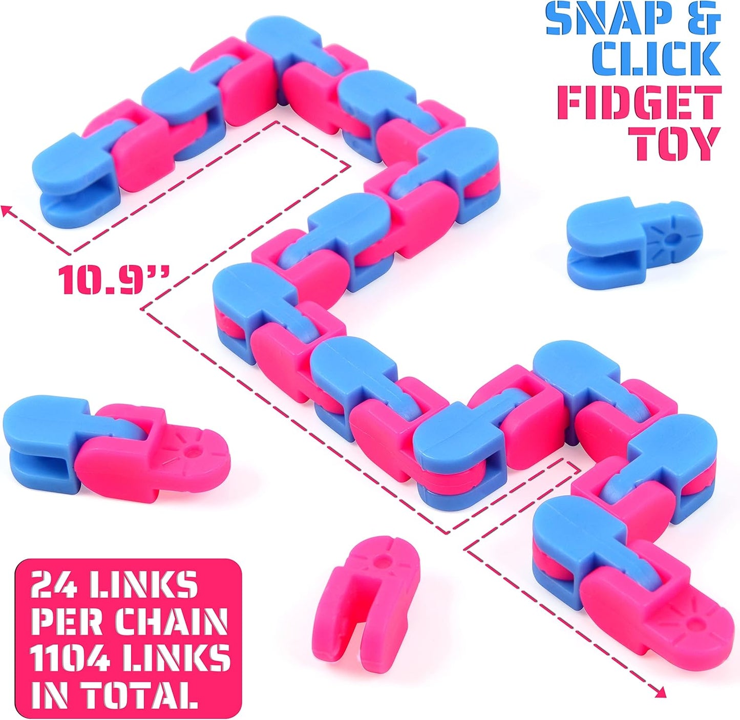 46 Pack 24 Links Wacky Tracks Snap and Click Fidget Toys,Fidget Snake Toy for Party Favors,Plastic Chains Finger Sensory Toys,Stress Relief Toys for Kids