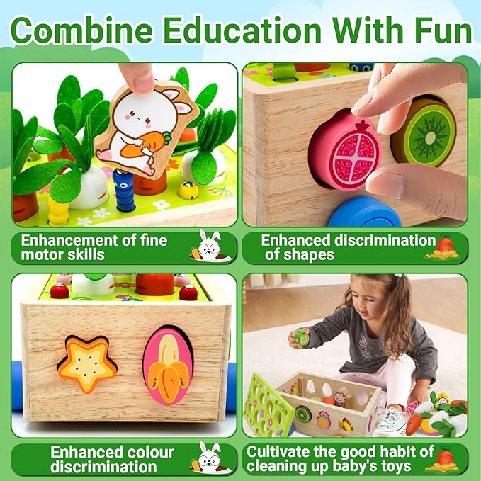 Montessori Wooden Shape Sorter for Baby Carrot Shape Sorting Toy for Toddlers 1-3 Montessori Shape Puzzles Fine Motor Toys Sensory Learning Educational Toys for Kids 1 2 3 4 5 6 Years Old