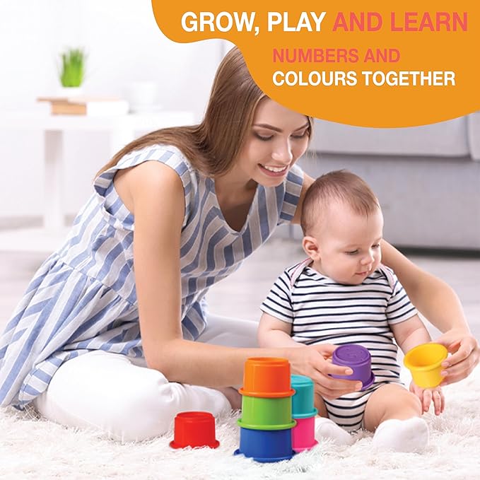 Colorful Stacking Cups for Babies and Toddlers, 8 PCS Nesting and Stackable Cups for Bath, Beach, Montessori Play, Early Learning and Fine Motor Skill Development - 8 Count