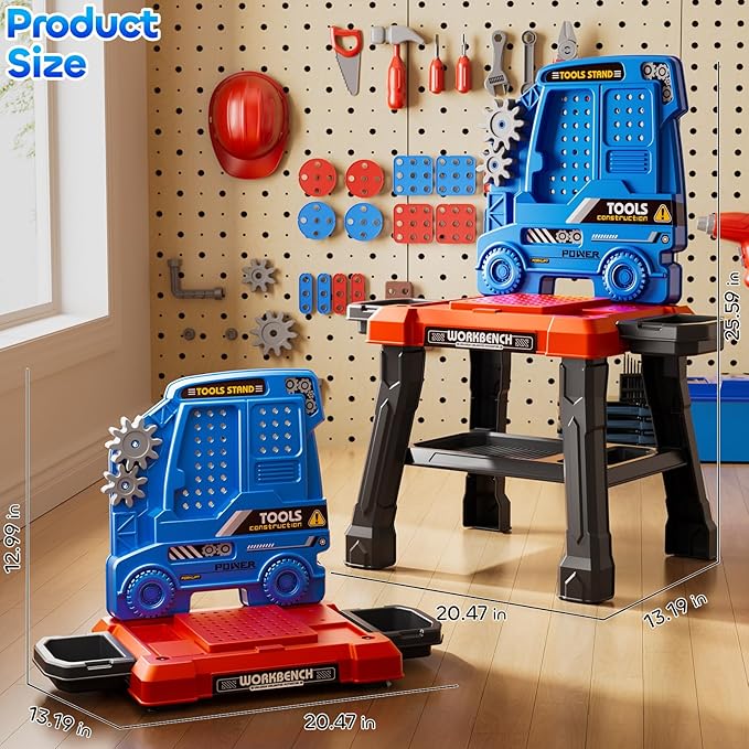 Kids Tool Toy Playset with Electronic Drill Sound for Aged 3 4 5 6 7 8, Workbench Toys for Toddlers 3-5, Pretend Play Tool Box, Construction Mechanic Set, Birthday Gift for Boys Girls Ages 3-8