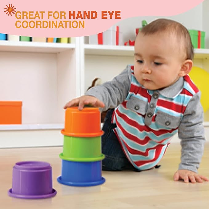 Colorful Stacking Cups for Babies and Toddlers, 8 PCS Nesting and Stackable Cups for Bath, Beach, Montessori Play, Early Learning and Fine Motor Skill Development - 8 Count